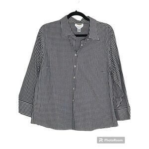 TALBOTS Button Up Plaid Black and White Shirt Size 18 Office Casual